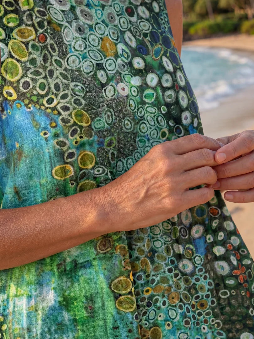 Tidal Swirl Mosaic Midi Dress – Relaxed Fit, Sleeveless, Breathable