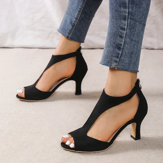 Women's Orthopaedic-Style Heeled Sandals – Cushioned Comfort & Cut-Out Design